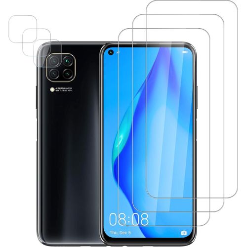 Pack 3+3 Verre Trempé Pour Huawei P40 Lite - Dureté 9h, Sans Bulles, Haute Transparence, 0,30 Mm, Anti-Rayures, Haute Sensibilité + Protections Objectif