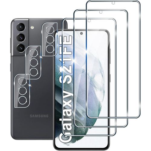 Pack 6 Pièces (3x Protège-Écrans + 3x Protège-Caméra) Verre Trempé 9h Pour Samsung Galaxy S21 Fe - Hd Transparent, Anti-Rayures, Sans Bulles, Oléophobe