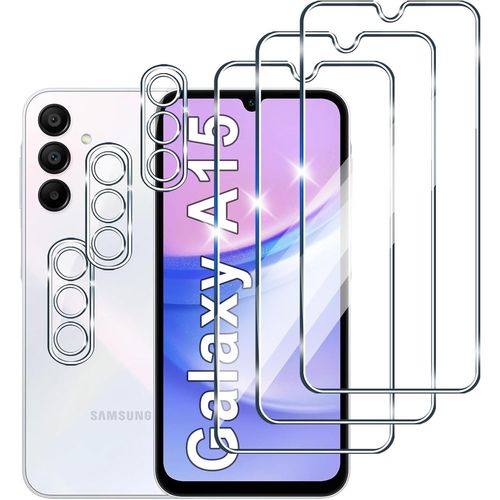 Lot 3+3 Verre Trempé 9h Pour Samsung Galaxy A15 - Protège-Écran Anti-Rayures, 3 Protecteurs Caméra Arrière, Pose Sans Bulles, Anti-Empreintes