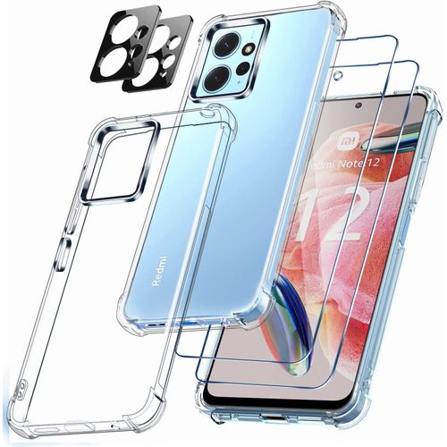 Pack 6-En-1 Coque Silicone Tpu Transparente Pour Xiaomi Redmi Note 12 4g + 2 Verres Trempés 9h (0,33mm) + 2 Protections Caméra - Antichoc 4 Coins, Anti-Jaunissement
