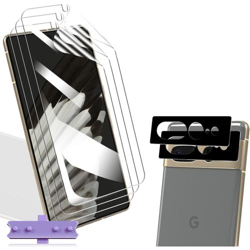 Pour Google Pixel 7 Pro, Film Protecteur Écran Tpu (2 Pièces) + Verre Trempé Objectif Caméra (2 Pièces), Antirayures Hd, Compatible Empreinte, Couverture Totale Bords Incurvés