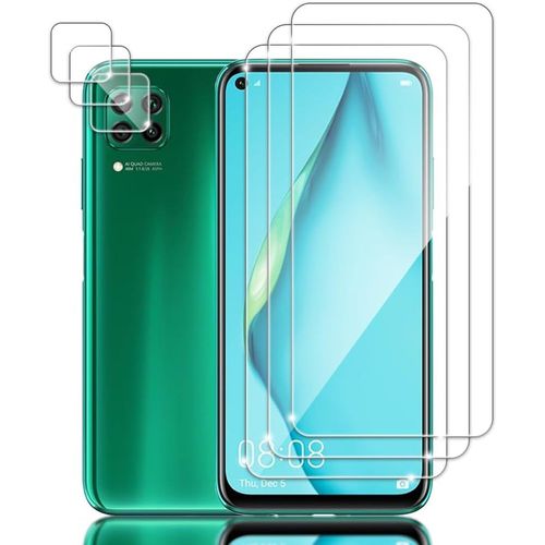 Pack 3 Films Verre Trempé + 3 Protecteurs Caméra Pour Huawei P40 Lite 4g ¿ Dureté 9h, Anti-Rayures, Bords 2.5d, Haute Sensibilité