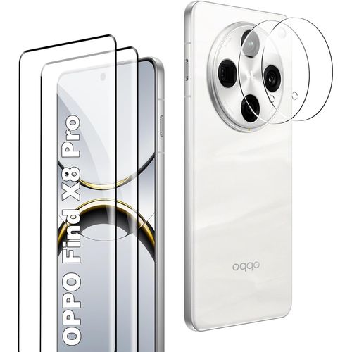 Verre Trempé Pour Oppo Find X8 Pro 5g - Pack 2 Protège-Écrans + 2 Protections Caméra Arrière, Couverture Totale, Anti-Bulles, Anti-Rayures, 9h, Oléophobe, Hd