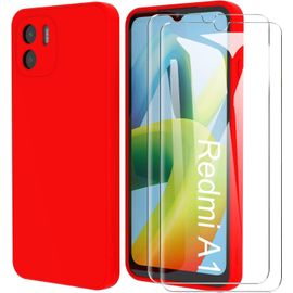 Pack Coque Silicone Tpu Ultra-Fin Antichoc + 2 Protections Écran Pour Xiaomi Redmi A1/A2 4g - Rouge
