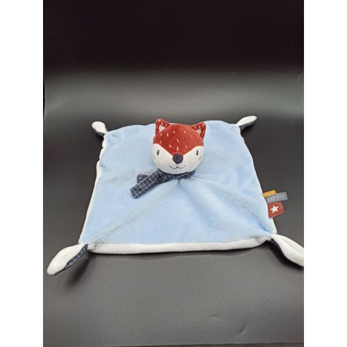 Doudou Plat Carré Renard Marron Blanc Bleu - Tout Doux Love - Tape À L'oeil TAO