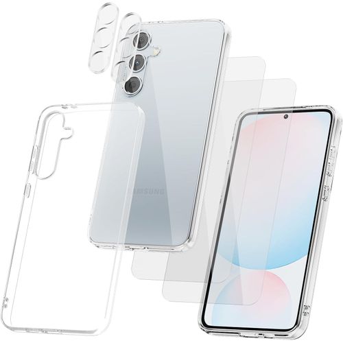 Pack 5-En-1 Coque Silicone Transparente Pour Samsung Galaxy S24 Fe 5g - 2 Protège-Écrans + 2 Protège-Objectifs