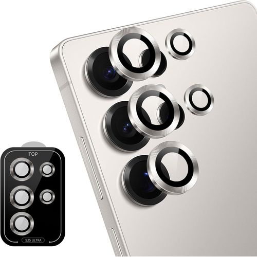Protecteur D'objectif Pour Samsung Galaxy S25 Ultra 5g,Caméra Arrière Protecteur Individuel En Métal En Verre Trempé 9h,Protection Objectif Caméra Pour Galaxy S25 Ultra 5g,Gris Titane