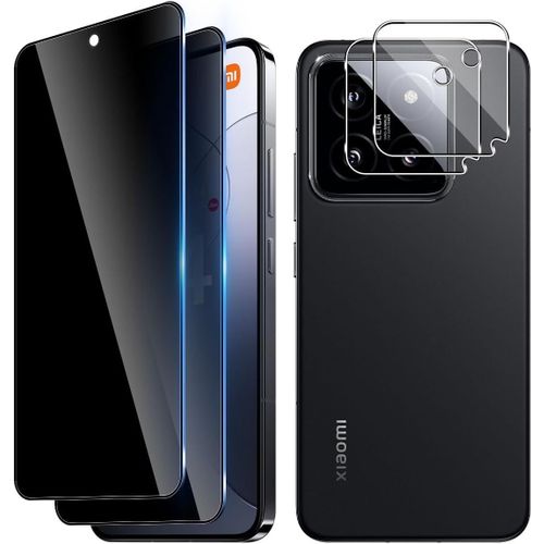 Protection Vie Privée Xiaomi 14 - Pack 2+2 Verres Trempés 0,33 Mm 9h Anti-Espion Anti-Rayures + 2 Protections Lentille Caméra, Tactile Réactif Sans Bulles