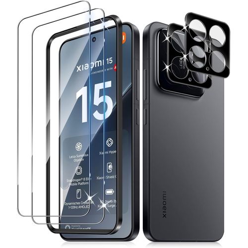 Protections Pour Xiaomi 15 - 2x Verre Trempé 0,33 Mm 9h + 2x Protection Lentille Caméra, Bords 2.5d, Anti-Rayures, Revêtement Oléophobe, Pose Facile
