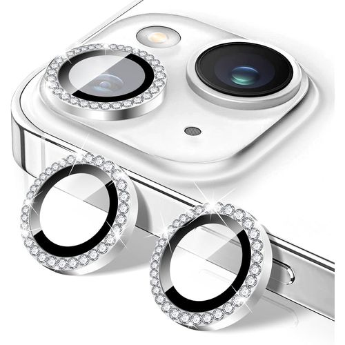 Protecteur D'objectif D'appareil Photo Diamond pour iPhone 12/iPhone 12 Mini, Couvercle D'objectif de Caméra en Verre Trempé à Paillettes, Autocollants de Film D'anneaux en Métal