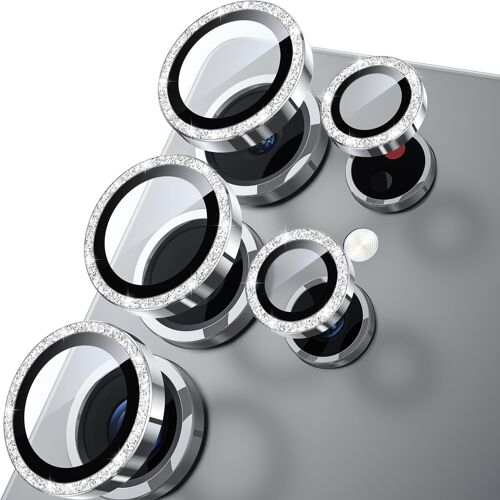 JGD-Protection d'objectif d'appareil photo pour Samsung Galaxy S25 - Ultra mince - Compatible avec les coques - Verre trempé incassable 9H - Avec protection d'écran circulaire en aluminium -