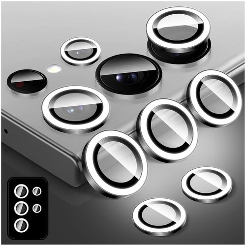 Protecteur D'objectif D'appareil Photo Lumineux Pour Samsung Galaxy S23 Ultra, Protecteur D'écran De Couverture De Caméra En Verre Trempé Coloré, Anneaux En Alliage D'aluminium