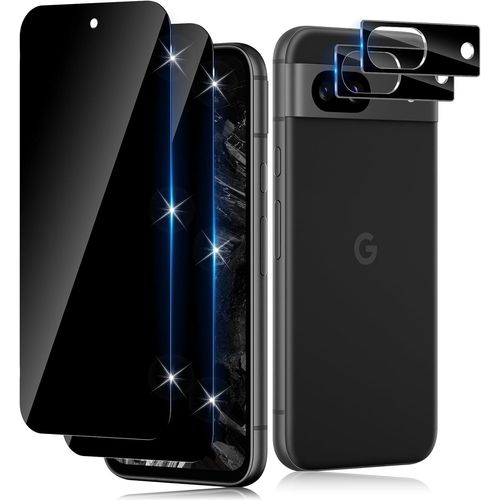 Protecteur D'écran Vie Privée Intégral Pour Google Pixel 8a 5g + Protège-Objectifs Caméra [2+2 Pièces] Verre Trempé 9h Anti-Espion Ultra Résistant