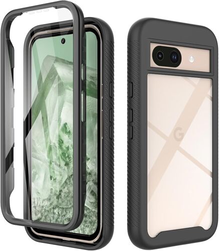 LORANKA-Coque Transparente pour Google Pixel 9a Antichoc Housse Full Body Protection, Étui Antipoussière Incassable [avec Protecteur D'écran], Noir