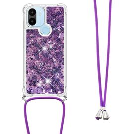 Coque Housse Tpu Mince Effet Paillettes Liquide Pour Xiaomi Redmi A1 / A1+ Avec Cordon Tour De Cou Réglable ¿ Violet