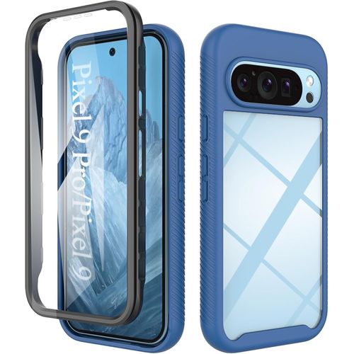 Coque Hybride Antichoc 360° Pour Google Pixel 9 / Pixel 9 Pro - Transparente Anti-Jaune Avec Protection D'écran Intégrée, Bleu Foncé