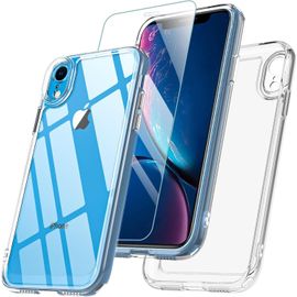 Coque Iphone Xr 6,1'' - Bumper Tpu Antichoc Transparent + Verre Trempé 9h, Protection Renforcée Coins Air-Cushion (Pack Complet)