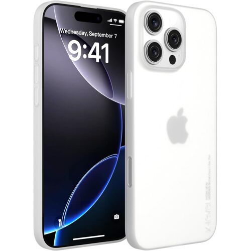 TRAHOO-Coque pour iPhone 16 Pro Max, Étui de Protection 0,3 mm Ultra Mince, Housse Finition Mat Antidérapant, Anti-Rayures Bumper Compatible avec iPhone 16 Pro Max, Trans-Blanc