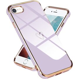 Coque iPhone 8/7/SE 2020 en silicone motif coeur ¿ Antichoc ultra-fine avec bord doré, protection élégante (Lilas)