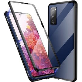Coque Magnétique 360° Pour Samsung Galaxy S21 Fe ¿ Cadre Aluminium Noir, Verre Trempé Avant Et Arrière, Protection D'objectif Intégrée, Design Transparent
