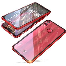 Coque Magnétique 360° Pour Huawei Honor 8x ¿ Cadre Métallique & Verres Trempés Avant/Arrière, Protection Totale Rouge