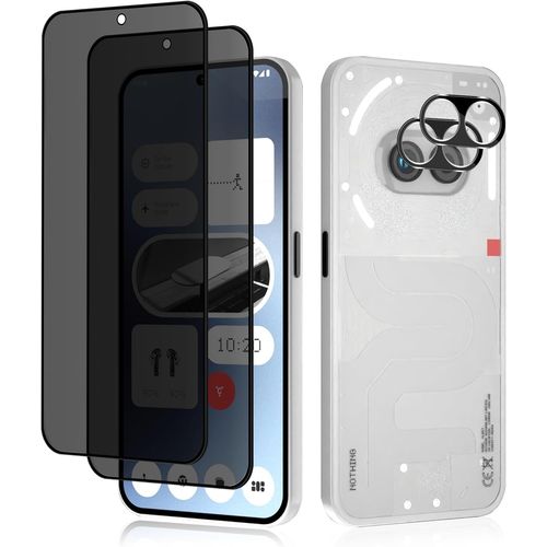 Protecteur Écran Confidentialité Pour Nothing Phone (2a) - Pack 2 Verres Trempés + 2 Protections Lentille 9h, Bords 3d, Oléophobe, Anti-Rayures, Couverture Complète