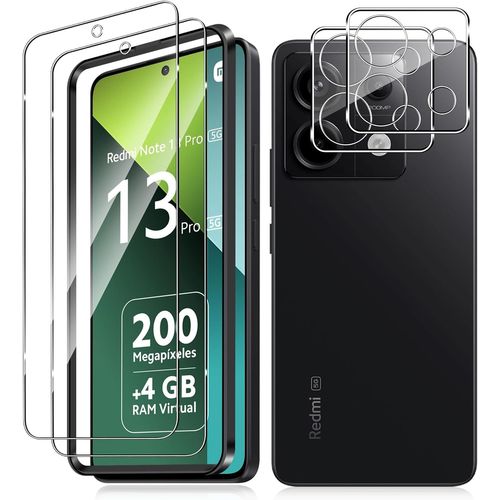 Protecteur Verre Trempé Pour Xiaomi Redmi Note 13 Pro 5g ¿ Pack 2 Films Écran + 2 Protège¿Lentilles Caméra Avec Cadre D¿Installation, 9h Haute Définition, Sans Bulles, Antitraces, Sensible Au Tactile