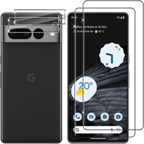 Verre Trempé Compatible Google Pixel 7 Pro ¿ Pack 2x + 2x Protège-Écran 3d + Protège-Lentille Caméra, Film Hd Anti-Bulles 9h Oléophobe Anti-Rayures