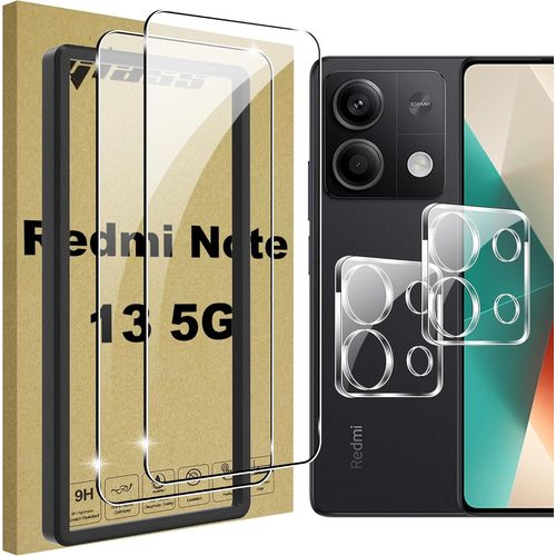 Verre Trempé Pour Xiaomi Redmi Note 13 5g ¿ Pack 2x Protections Écran + 2x Protections Objectif, Ultra Hd 9h, 0,25 Mm Bords 2.5d, Pose Anti-Bulles