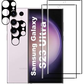Verre Trempé Samsung Galaxy S23 Ultra ¿ Pack 2× Écran + 2× Protège-Caméra, Couverture Complète Des Bords, Dureté 9h Hd, Sans Bulles, Oléophobe, Kit D'installation