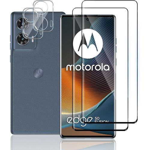 Verre Trempé Pour Motorola Moto Edge 50 Fusion - Lot 2+2 (2x Écran + 2x Caméra) 9h Anti-Rayures Anti-Empreintes Hd Sans Bulles Haute Sensibilité