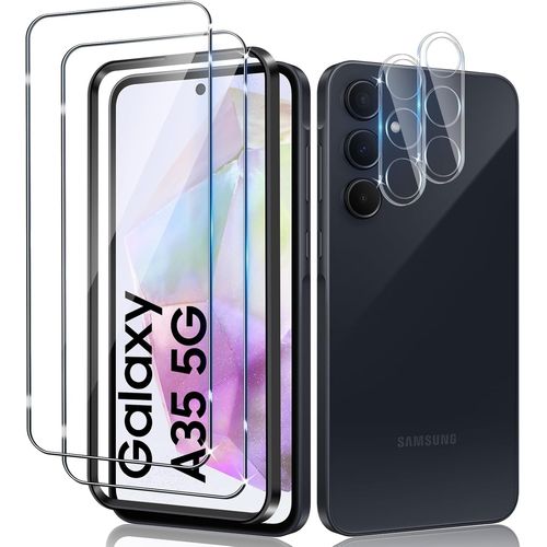 Verre Trempé Pour Samsung Galaxy A35 5g ¿ Lot 2 Protections Écran 0,33 Mm + 2 Protège-Objectifs Caméra, Dureté 9h, Bords 2.5d, Anti-Empreintes