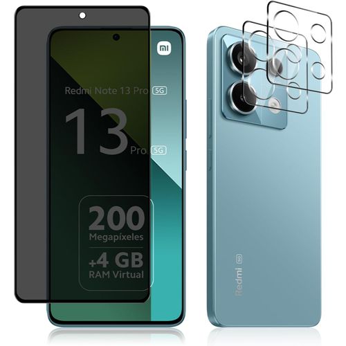 Verre Trempé Anti¿Espion Compatible Xiaomi Redmi Note 13 Pro 5g ¿ Pack 1 Protecteur Écran 9h + 2 Protège¿Objectifs Caméra Anti¿Rayures