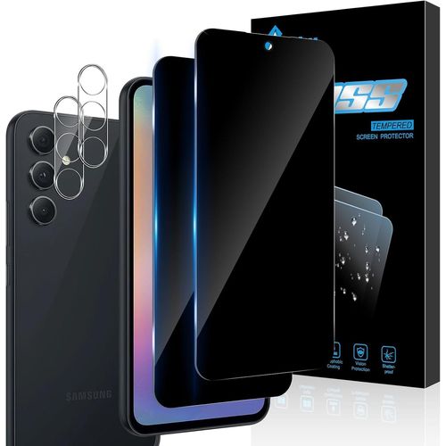 Verre Trempé Confidentialité Anti¿Espion ¿ Couverture Totale Pour Samsung Galaxy A54 5g + Protections Objectif (Lot 2+2) ¿ Dureté 9h