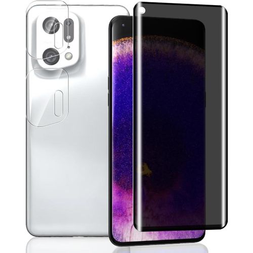 SJZG-Verre Trempé Anti Espion Pour Oppo Find X5 Pro, [2 Pièces] Protecteur D'Objectif Caméra Et [1 Pièce] 9H Dureté Anti-Spy Protège Écran, Sans Bulles Protection Écran Pour Oppo Find X5 Pro