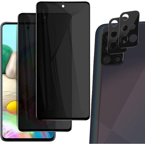 Verre Trempé Anti-Espion 9h Pour Samsung Galaxy A71 - Couverture 3d Intégrale, 2 Protecteurs D'écran + 2 Protège-Caméras