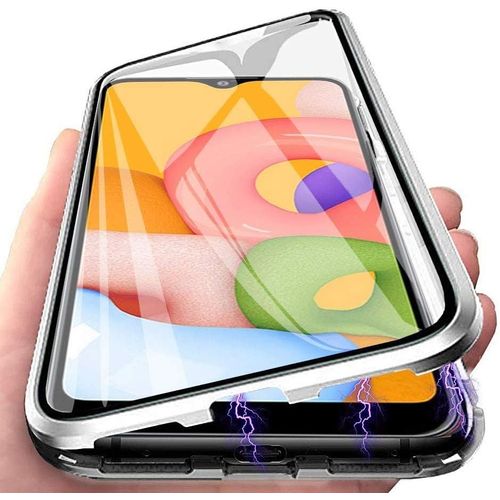 Coque 360° Aimantée Pour Xiaomi Redmi Note 9 Pro - Bumper Métal Aluminium, Double Verre Trempé Anti¿Choc Ultra¿Fin Transparent (Argent)