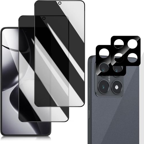 Verre Trempé Anti-Espion Pour Xiaomi 14t Pro - Privacy 9h Courbe 3d, Ultra-Fin Haute Sensibilité, Pack 2 Protections Écran + 2 Protège-Objectifs