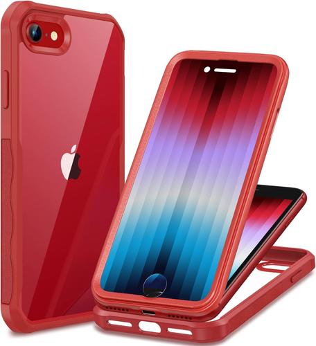 Coque pour iPhone SE 2022 /iPhone SE 2020 /iPhone 8 /iPhone 7, avec Protection ¿¿cran Verre Tremp¿¿ 9H HD, 360¡ã Antichoc Housse Int¿¿grale Etui Transparent Double Face T¿¿l¿¿phone Case - Rouge