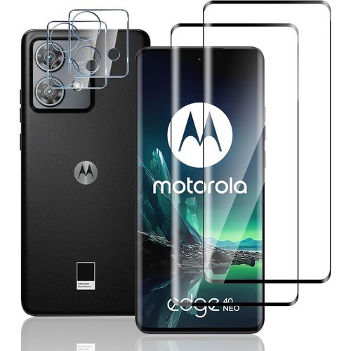 Verre Trempé Motorola Moto Edge 40 Neo - Pack 2+2 (Prot. Écran 3d + Prot. Caméra) 9h Anti-Rayures Sans Bulles Hd Oléophobe