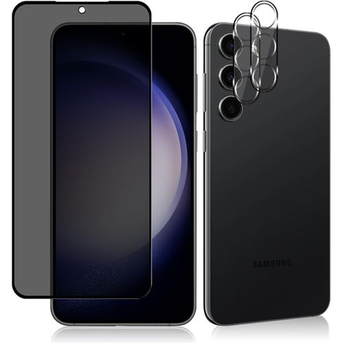 Verre Trempé Confidentialité Compatible Avec Samsung Galaxy S23 Fe - Kit 3 Pièces (1 Écran Anti-Espion + 2 Protections Lentille Caméra), 9h, Anti-Traces, Compatible Face Id, Sans Interférence Flash