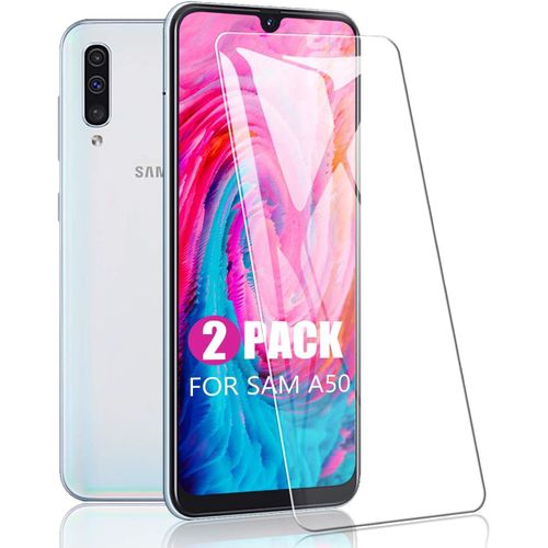 SJZG-Samsung A50 Verre Trempé Pour Samsung Galaxy A50 (Lot De 2), Film De Verre 2,5D À Bords Arrondis, Anti-Rayures, Anti-Traces De Doigts, Sans Bulles