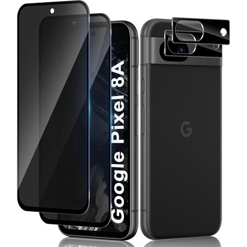 CAUC-pour Google Pixel 8a Anti-Espion Verre Trempé, 2+2 Pièces Anti-Spy Protection écran + Caméra Lentille Protecteur Film (Noir), 9H Anti-Rayures Sans Bulles Privacy Protecteurs d'écran