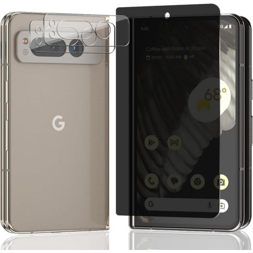 Verre Trempé Anti-Espion Pour Google Pixel Fold + 2 Protège-Objectifs Caméra ¿ 9h, Anti-Traces, Protection Intégrale Et Pose Facile