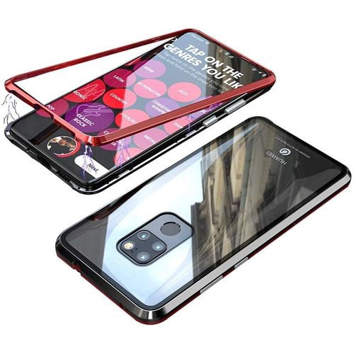 Coque Magnétique Huawei Mate 20 X - Cadre Métallique & Dos Verre Trempé Transparent, Protection Intégrale, Verre Trempé 9h Inclus, Compatible Charge Sans Fil
