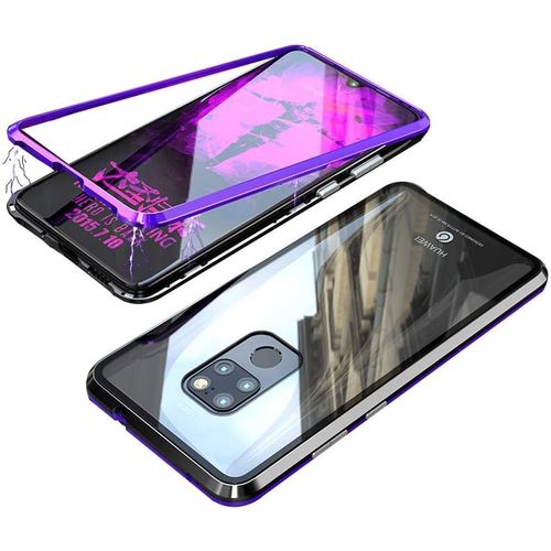 Coque Magnétique Huawei Mate 20 X - Cadre Métal & Dos Verre Trempé Transparent, Protection Intégrale, Verre 9h Inclus, Installation Facile Et Compatible Charge Sans Fil