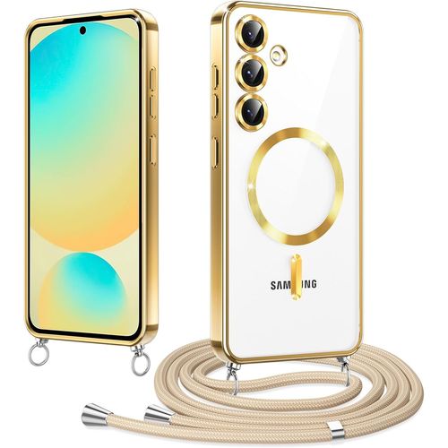Coque Magnétique Dorée Pour Samsung Galaxy S24 Fe 5g - Compatible Magsafe, Finition Galvanisée, Étui Antichoc Avec Lanière Réglable