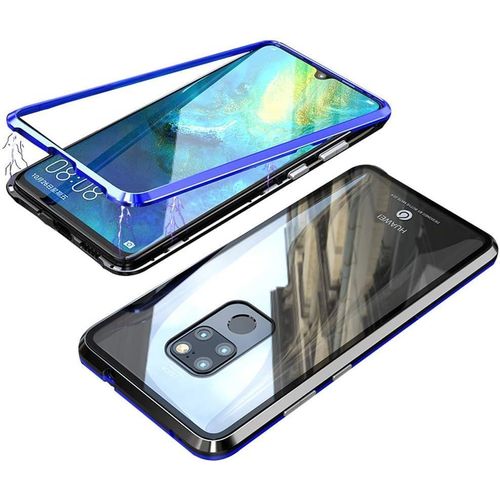 Coque Magnétique Pour Huawei Mate 20 X - Cadre Métallique & Dos Verre Trempé Transparent + Verre Trempé 9h, Protection Intégrale, Installation Facile, Compatible Recharge Sans Fil