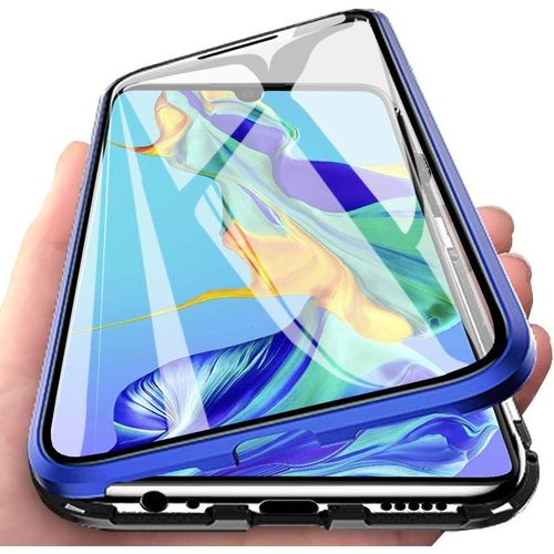 Coque Magnétique Pour Huawei P20 Pro ¿ Cadre Métal + Dos En Verre Trempé, Protection 360° Ultra-Fin Anti-Choc Compatible Charge Sans Fil