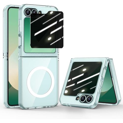 Sjzg-Coque Magnétique Ultra-Mince Pour Samsung Z Flip 6[Compatible Avec Magsafe] Avec Protection Extérieure De L'écran, Coque Tpu Flexible + Pc Dur Anti-Empreintes Au Dos Pour Z Flip 6-Vert Menthe